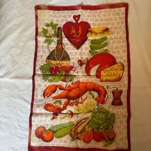 Vintage 100% Linen Lobster Wine Cheese Tea Towel